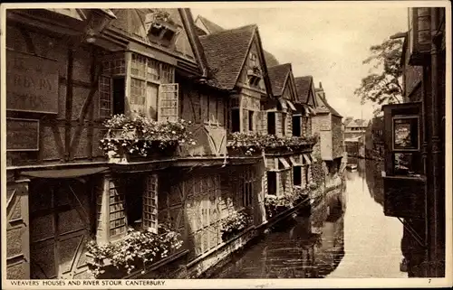 Ak Canterbury Kent England, Weavers Houses and River Stour