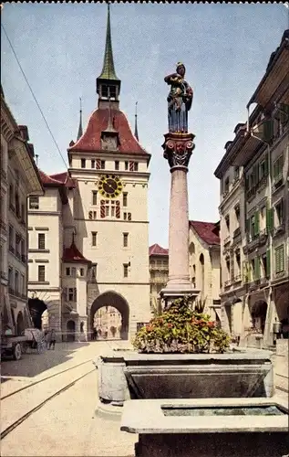 Ak Bern Stadt Schweiz, Seilerbrunnen mit Käfigturm