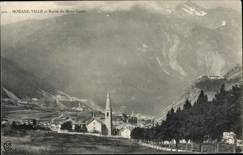 Ak Modane Ville Savoie, Blick auf den Ort, Route du Mont Cenis