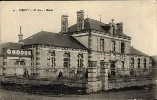 Ak Potigny Calvados, Ecoles et Mairie