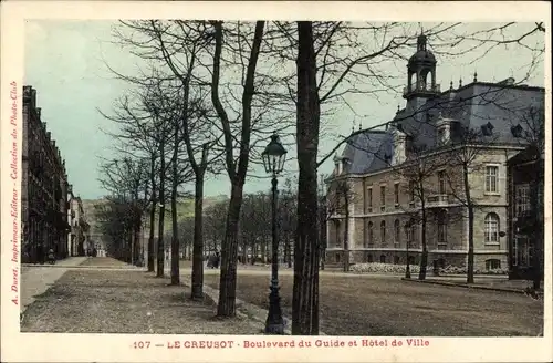 Ak Le Creusot Saône et Loire, Boulevard du Guide et Hotel de Ville