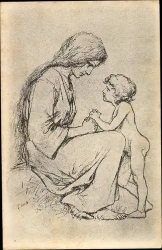 Künstler Ak Fidus, Zwiegebet, Mutter mit kleinem Sohn