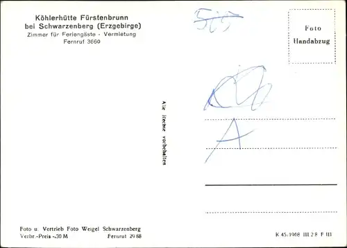 Ak Waschleithe Grünhain Beierfeld im Erzgebirge, Köhlerhütte Fürstenbrunn, Waldpartie