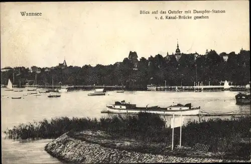 Ak Berlin Zehlendorf Wannsee, Ostufer, Dampferstation von der Kanalbrücke