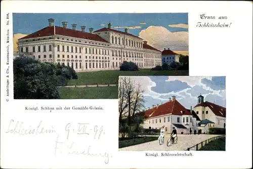 Künstler Ak Schleißheim in Oberbayern, Schloss mit Gemäldegalerie, Schlosswirtschaft