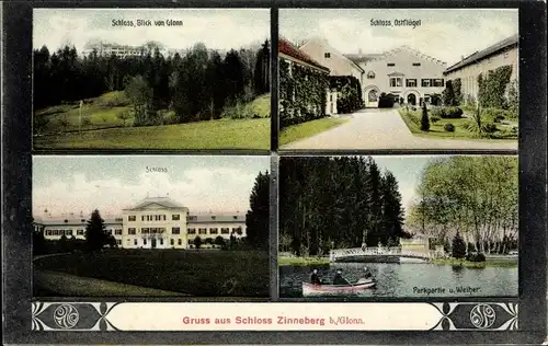 Ak Zinneberg Glonn in Oberbayern, Schloss, Parkpartie, Weiher, Ruderboot