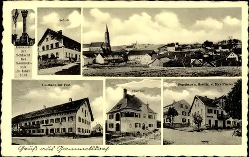 Ak Gammelsdorf in Oberbayern, Forsthaus und Handlung Max Fischer, Gasthaus zur Post, Schule