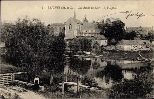 Ak Seiches Maine et Loire, Les Bords du Loir