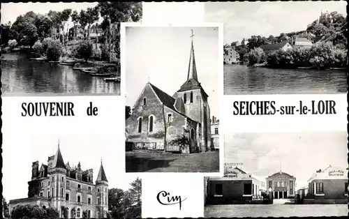 Ak Seiches Maine et Loire, L'Eglise, Loire, Le Chateau