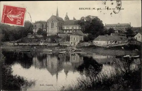 Ak Seiches Maine et Loire, Vue sur le Loir