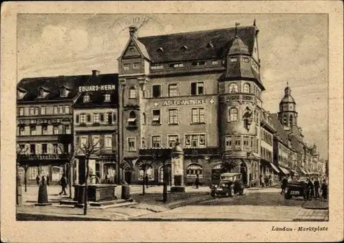 Ak Landau in der Pfalz, Marktplatz, Adler Apotheke, Geschäft Eduard Kern