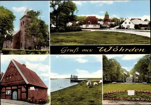 Ak Wöhrden in Dithmarschen, Kirche, Partie am Wasser, Denkmal