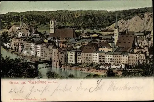 Ak Wasserburg am Inn in Oberbayern, Blick auf den Ort