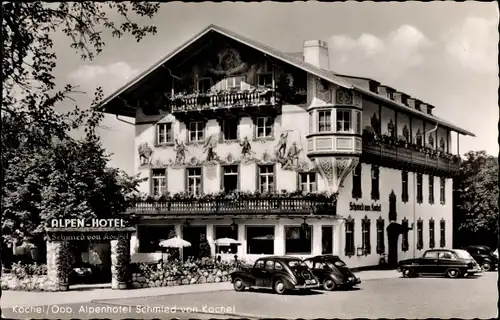 Ak Kochel am See in Oberbayern, Alpenhotel Schmied von Kochel, Autos