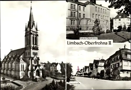 Ak Limbach Oberfrohna Sachsen, Schule, Kirche, Leninstraße