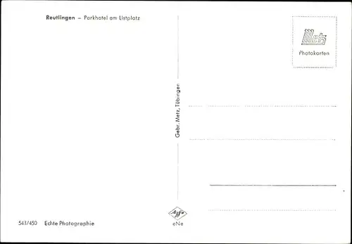 Ak Reutlingen in Württemberg, Parkhotel am Listplatz