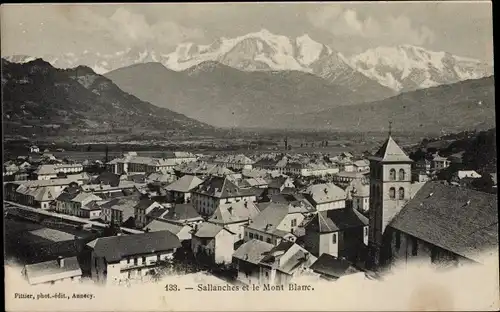 Ak Sallanches Haute Savoie, Blick auf den Ort, Mont Blanc