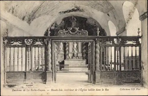 Ak Haute Isle Val-d’Oise, Interieur de l'Eglise taillee dans le Roc