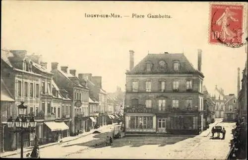 Ak Isigny sur Mer Calvados, Place Gambetta, Ygouf Patissier