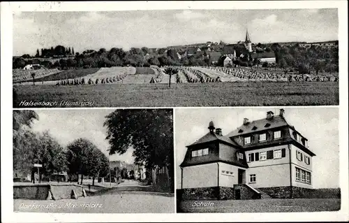 Ak Halsenbach Rheinland Pfalz, Totale, Dorfstraße, Marktplatz, Schule