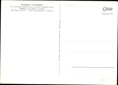 Ak Vormholz Witten, Blick aufs Kurhaus, Luftbild