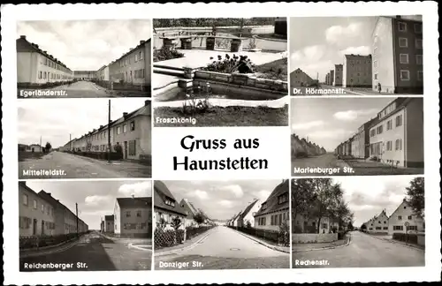 Ak Haunstetten Augsburg, Froschkönig, Siedlung, Egerländer Str., Dr. Hörmann Str., Rechenstr.