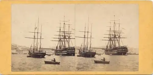 Stereo Foto Britische Kriegsschiffe, Segelschiffe, ca 1870