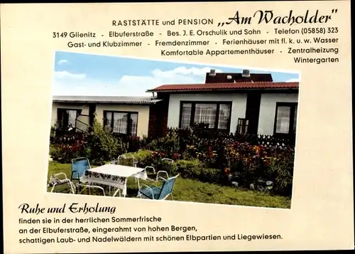 Ak Glienitz Neu Darchau an der Elbe, Pension Am Wacholder, Elbuferstraße, Inh. J. E. Orschulik