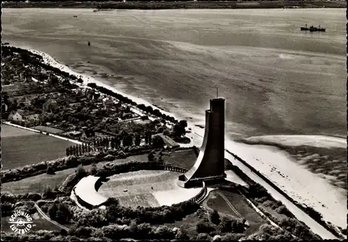 Ak Ostseebad Laboe in Schleswig Holstein, Fliegeraufnahme, Marineehrenmal, Strand