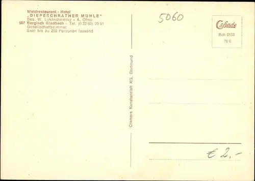 Ak Bergisch Gladbach Nordrhein Westfalen, Diepeschrather Mühle, See