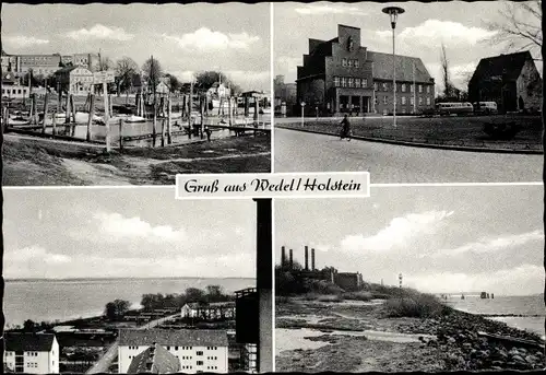 Ak Wedel an der Elbe, Hafen, Teilansicht, Uferpartie, Gebäude