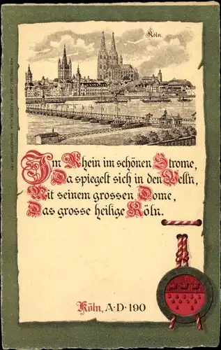 Litho Köln Rhein, Kölner Dom, Urkunde, Das große heilige Köln