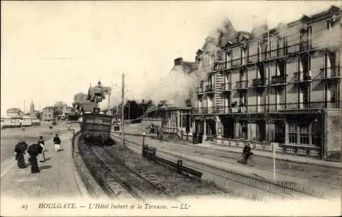 Ak Houlgate Calvados, Hôtel Imbert et la Terrasse, voies ferrées