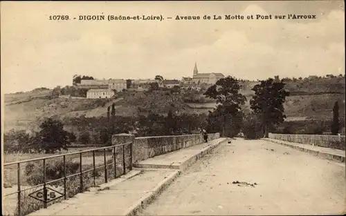 Ak Digoin Saône et Loire, Avenue de La Motte et Pont sur l'Arroux