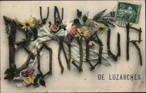 Buchstaben Ak Luzarches Val d’Oise, Rosen, Schleife, Souvenir