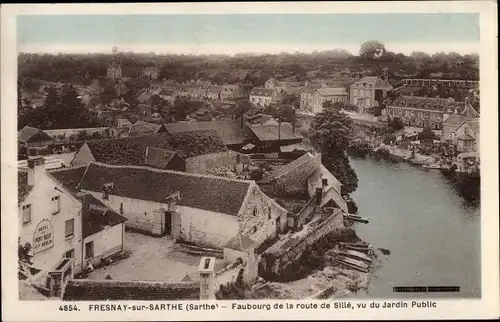 Ak Fresnay sur Sarthe, Faubourg de la route de Sillé, vu du Jardin Public