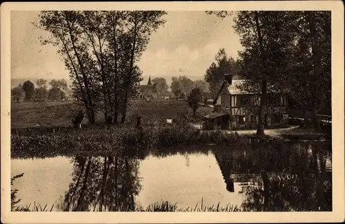 Ak Normandie Frankreich, Village d'Equigny, Vue prise de la Voie ferree de Rouen au Havre