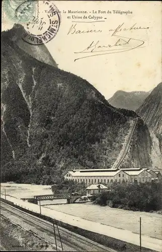 Ak Saint Michel de Maurienne Savoie, Le Fort du Telegraphe et Usine de Calypso