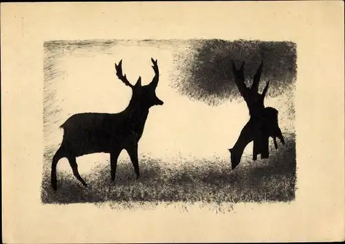 Künstler Ak Hirsch und Hirschkuh