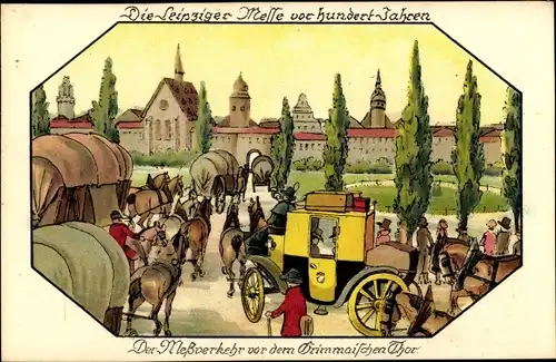 Künstler Ak Leipzig, Die Leipziger Messe vor hundert Jahren, Grimmaisches Tor, Nr. 9374