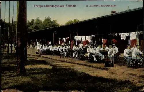 Ak Zeithain in Sachsen, Truppenübungsplatz, Infanterie Barackenlager, Soldaten, Kaiserreich