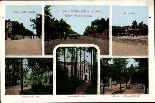 Ak Zeithain in Sachsen, Truppenübungsplatz, König Georg Straße, Kaiser Wilhelm Straße, Kommandantur