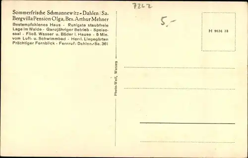 Ak Schmannewitz Dahlen in Sachsen, Bergvilla Pension Olga