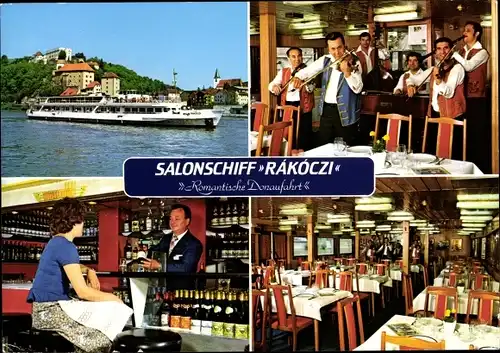 Ak Passau in Niederbayern, Salonschiff Rakoczi, Musiker, Innenansicht, Bayerischer Lloyd Mahart