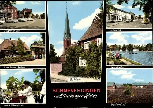 Ak Schneverdingen Lüneburger Heide, Kirche, Landhaus Höpen, Quellenbad