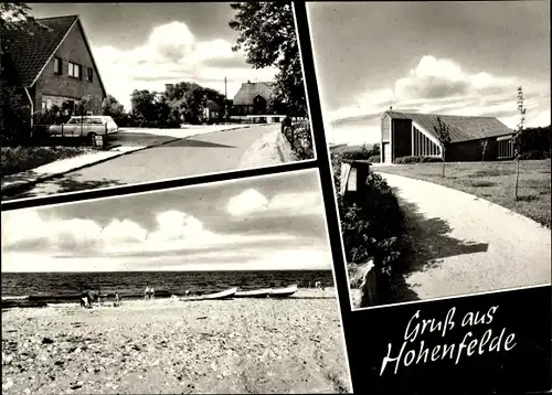 Ak Hohenfelde Kreis Plön in Schleswig Holstein, Kirche, Strandpartie, Straßenpartie