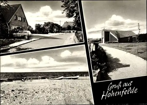 Ak Hohenfelde Kreis Plön in Schleswig Holstein, Kirche, Strandpartie, Straßenpartie