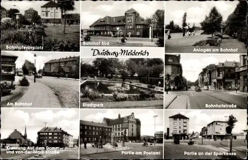 Ak Meiderich Duisburg im Ruhrgebiet, Partie an der Sparkasse, Am Bahnhof, Partie am Postamt