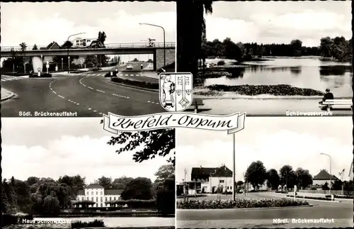 Wappen Ak Oppum Krefeld am Niederrhein, Haus Schönwasser, Südliche Brückenauffahrt