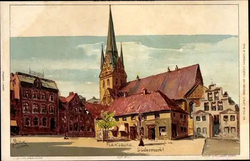 Künstler Litho Biese, C., Flensburg in Schleswig Holstein, Südermarkt